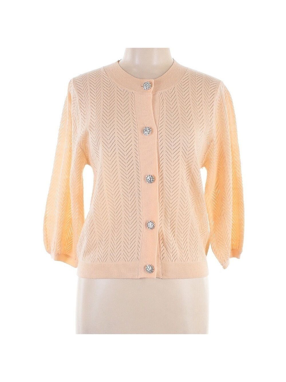 ASOS Pointelle Stitch Rhinestone Button Down 3/4" Sleeve Cardigan Sweater